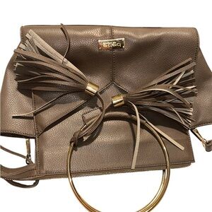 Bebe Brown Tassel Ring Handle Crossbody Bag